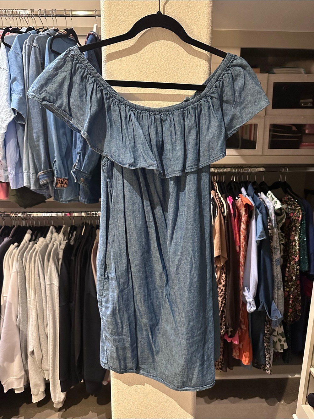 Off-Shoulder Dress in Medium Blue (Game Day/Country/Beach?!)